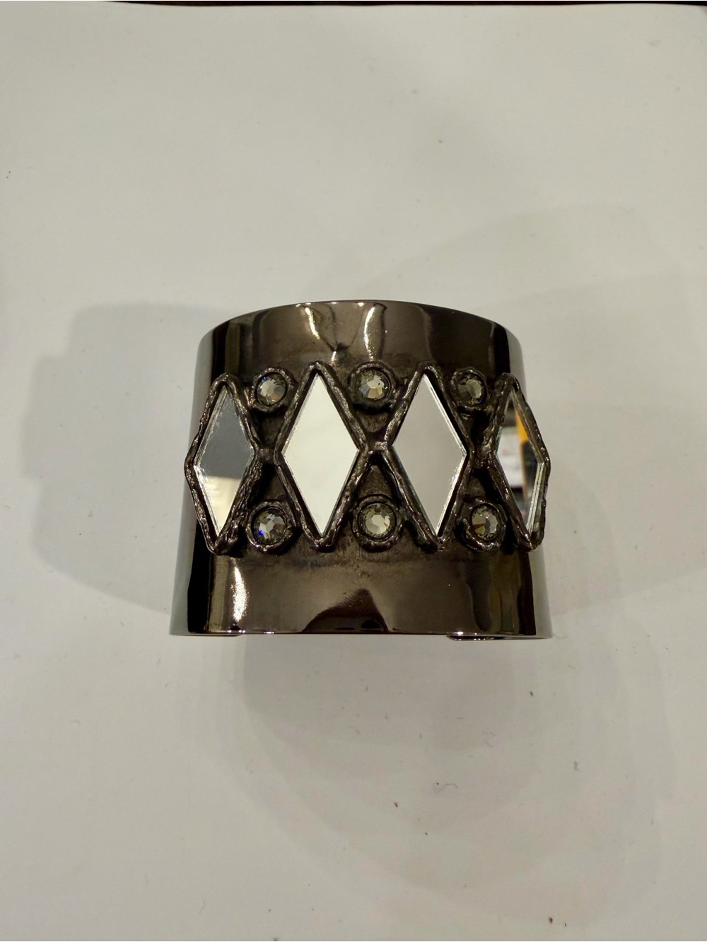 Gerard Yosca Gunmetal Statement Cuff Bracelet with Mirror Accents